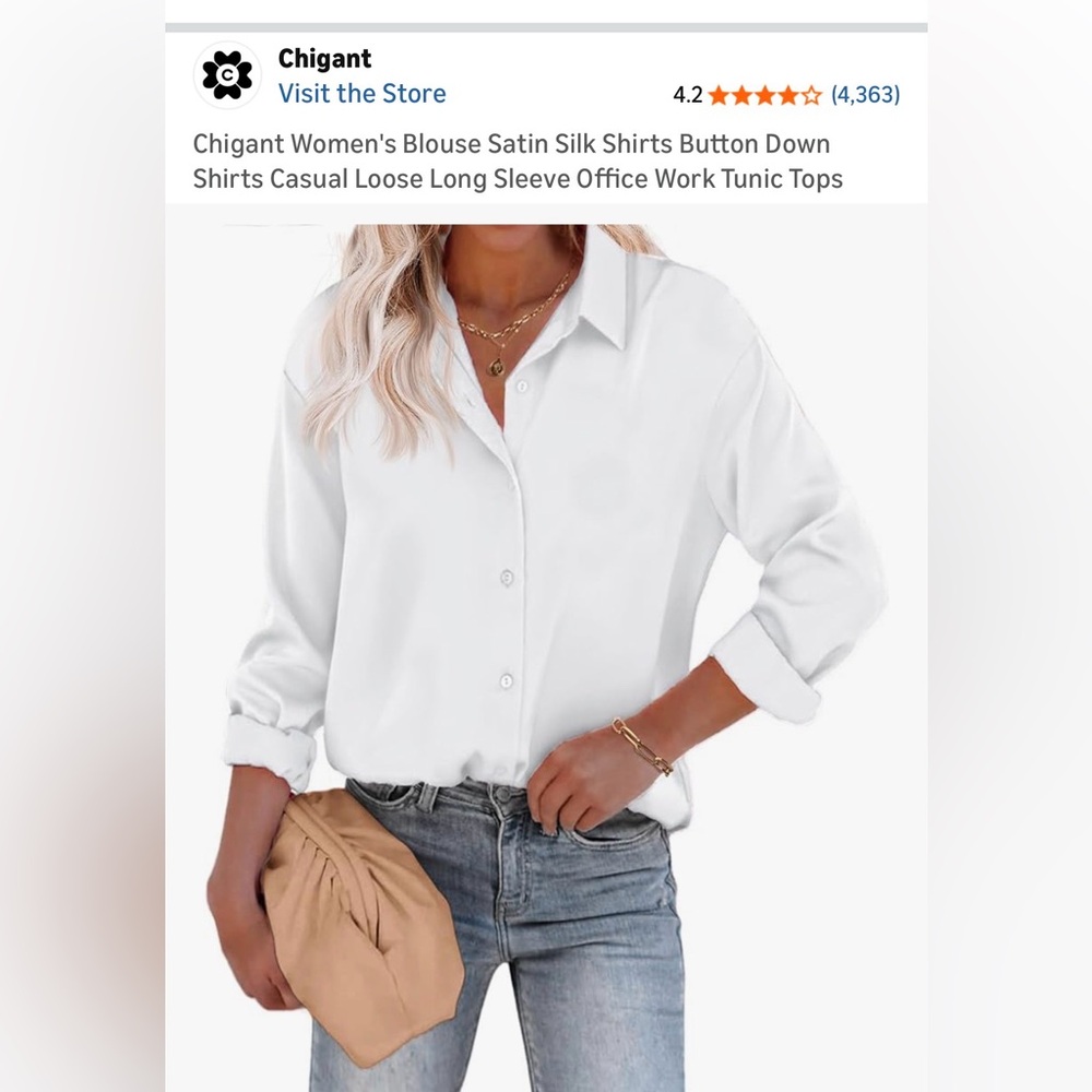 Chigant Women's Blouse Satin Silk Shirts Button Down